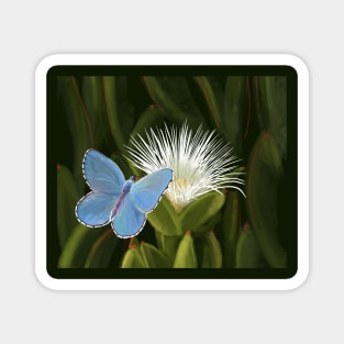 Blue butterfly and flower Magnet