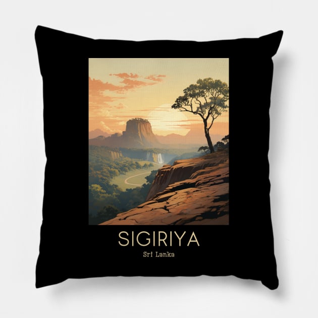 A Vintage Travel Illustration of Sigiriya - Sri Lanka Pillow by goodoldvintage