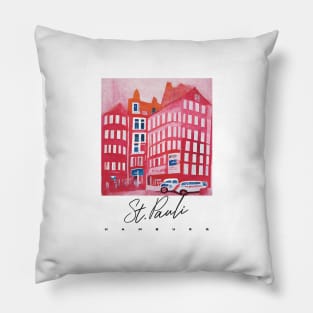 St Pauli Street Hamburg Travel Poster Retro Wall Art Illustration Pillow