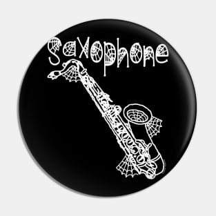 Saxophone Halloween Cobwebs White Text Pin