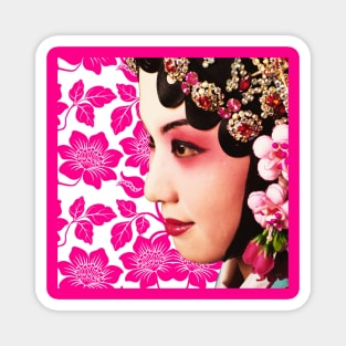 Chinese Opera Star with Pink Flower Pattern- Hong Kong Retro Magnet