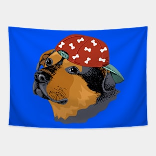 Portrait of a rottweiler in the baseball cap Tapestry