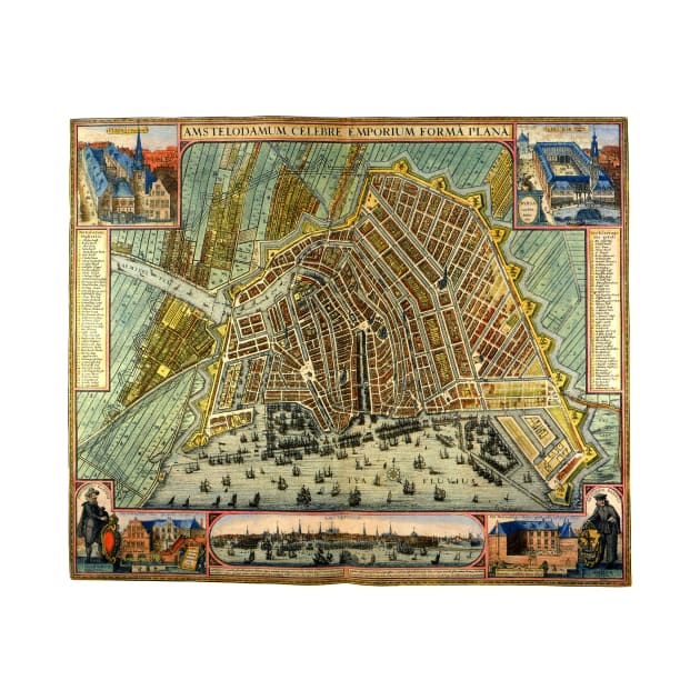 Antique Street Map of Amsterdam, Netherlands by Gerardus Mercator, 1633 by MasterpieceCafe