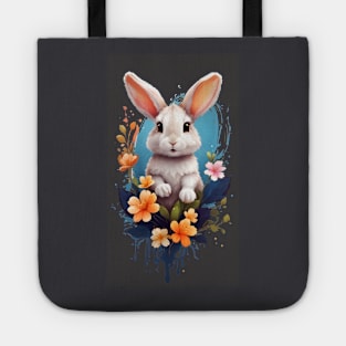 Cute Rabbit With Splash Flower Tote