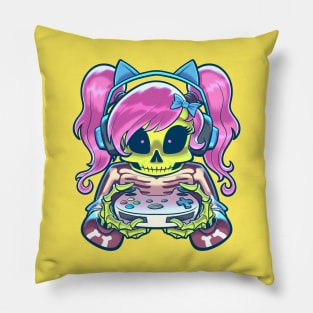 Skeleton Gamer Girl Pillow