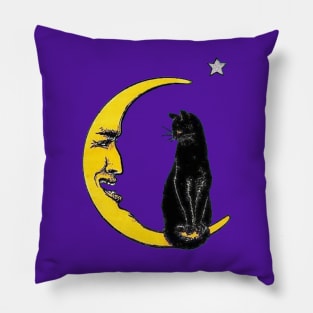 Black Cat On Crescent Moon Pillow