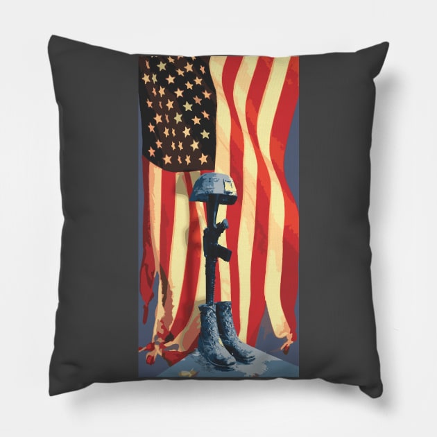 Fallen Soldier with Flag Pillow by Northofthepines