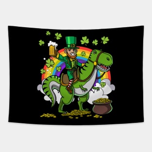 Leprechaun Riding A Dinosaur Shirt Funny Saint Patrick Day's Gift Tapestry