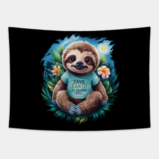 "Conservation Cuteness: Save Earth for Sloths" Tapestry