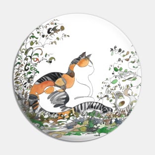 Calico Cat In The Garden Pin