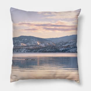 Peaceful Winter Sunset Mountain Lake Reflections Pillow