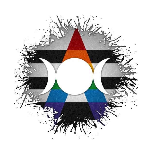 Paint Splatter LGBT Ally Pride Flag Triple Goddess Moon Symbol by LiveLoudGraphics