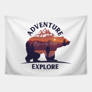 Bear Adventure Begins Here Tapestry