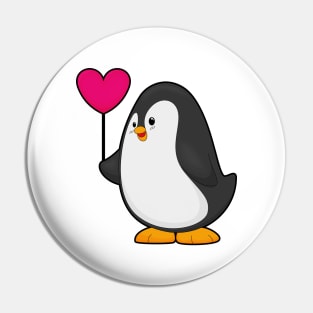 Penguin with Heart Balloon Pin