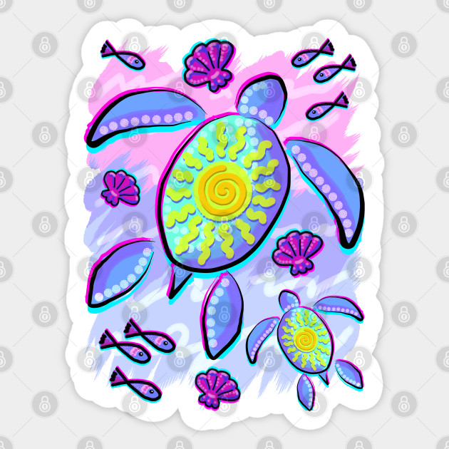 Sea Turtle And Sun Abstract Glitch Ultraviolets Sea Turtle