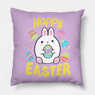 Happy Easter cute Easter Bunny holding an egg Pillow