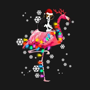 Beagle riding Flamingo Christmas T-Shirt