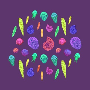 Paleozoic Fossil Pattern: Neon T-Shirt