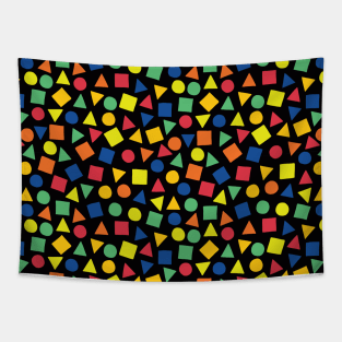 Geometric rainbow shapes on black background Tapestry