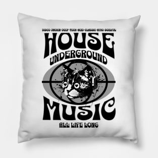 HOUSE MUSIC  - Underground Cat (Black/Grey) Pillow