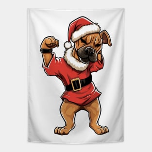 Cartoon Christmas Boxer Dog Dancing Tapestry