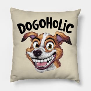 Funny Dogoholic Big Smile Cartoon for Dog Lovers Pillow