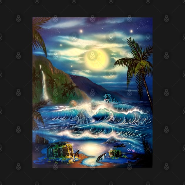 Tropical Island full moon treasure beach by Coreoceanart