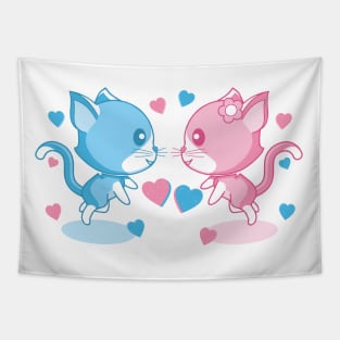 Pink and blue kittens are in love. Tapestry