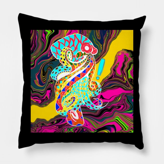 color octopus in mexican kawaii patterns in totonac ocean of joy art Pillow by jorge_lebeau