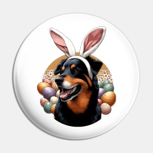 Beauceron with Bunny Ears Embraces Easter Festivities Pin