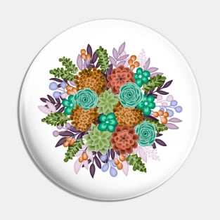Orange and teal Floral bouquet Pin