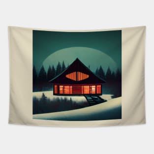 Snowy Cabin Tapestry