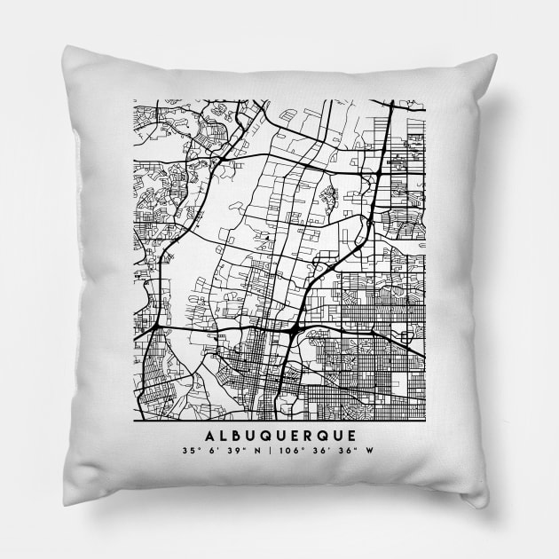 ALBUQUERQUE NEW MEXICO BLACK CITY STREET MAP ART Pillow by deificusArt