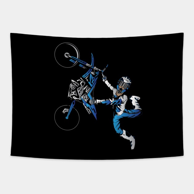 Dirtbiker Motocross Freestyle Fly Blue. Tapestry by OffRoadStyles