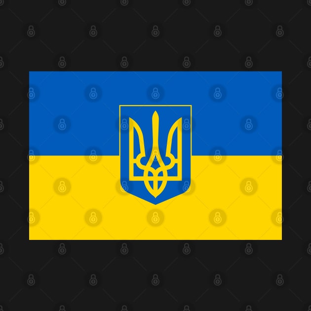 Flag of Ukraine with Coat of Arms (black background) by COUNTRY FLAGS