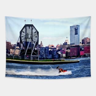 Jersey City NJ - Jet Skiing by Colgate Clock Tapestry