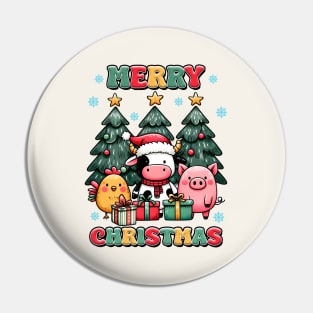 Farm Animals Merry Christmas Pin