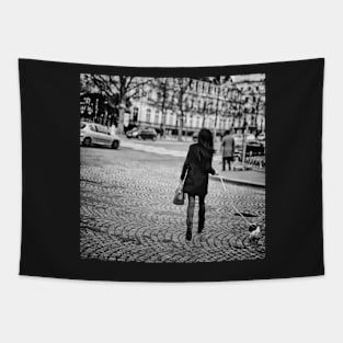 Parisian girl and puppy on Champs-Élysées Tapestry