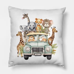 Watercolor Baby Animal Safari #2 Pillow