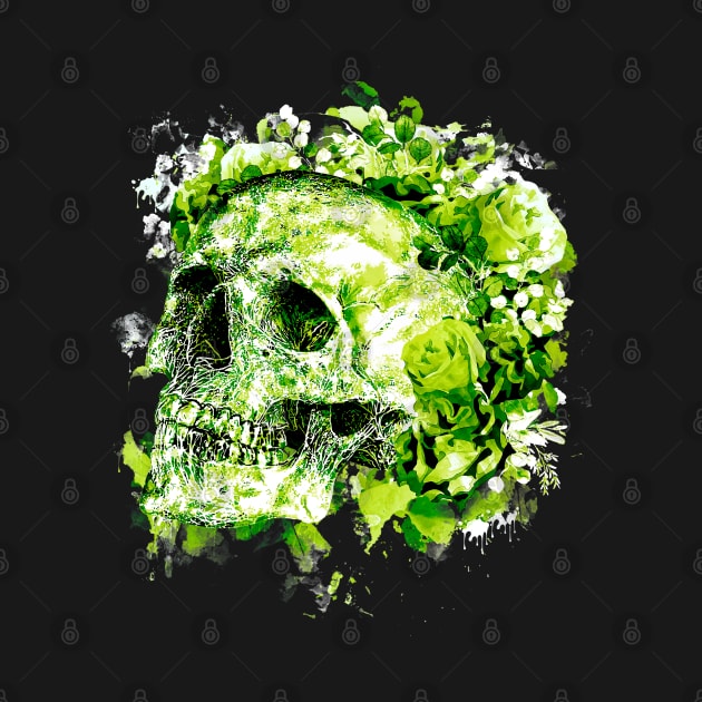 Floral skull, green and roses, skull flowers colorfull by Collagedream