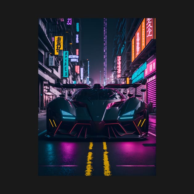 Dark Neon Sports Car in Japanese Neon City by star trek fanart and more