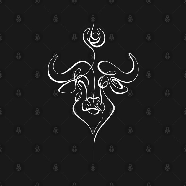 Minimalistic Continuous Line Bull Portrait (white line on black background) by lissantee