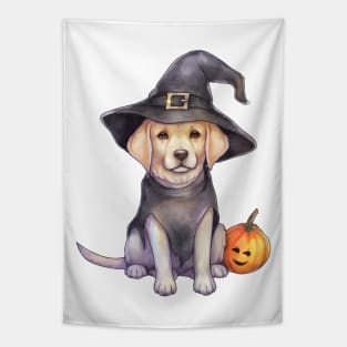 Watercolor Labrador Retriever Dog in Witch Hat Tapestry