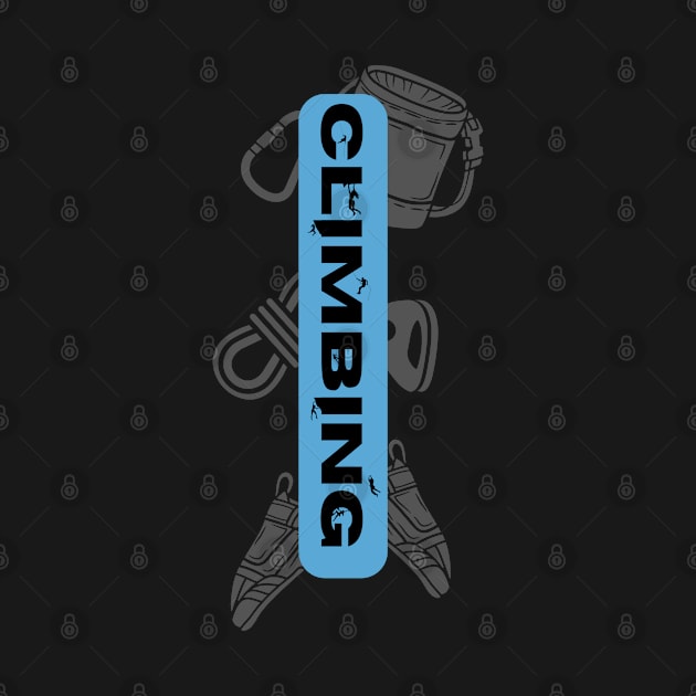 climbing with rock climbing equipment blue by lmdesignco