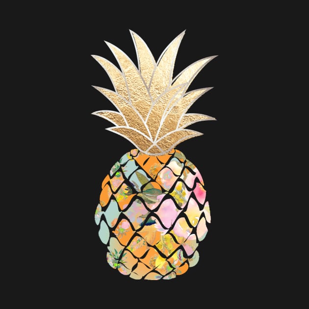 Aloha pineapple, orange+blue + faux gold by PixDezines