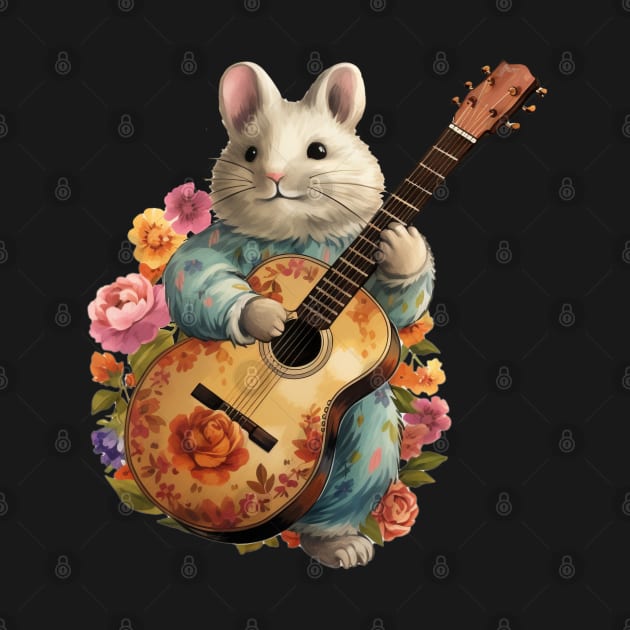 Chinchilla Playing Guitar Floral by EVCO Smo