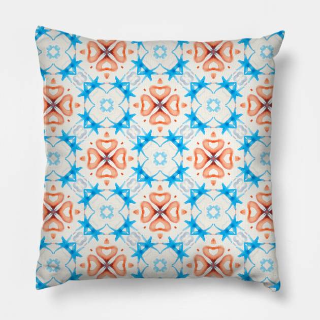 Watercolor Abstract Flower Tile Pattern Pillow by designering_sarah