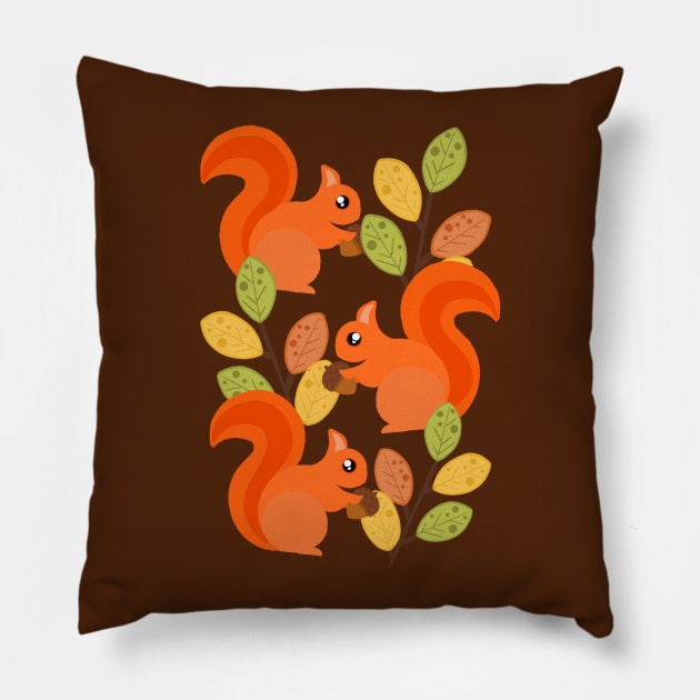 Three Busy Squirrels In A Tree Pillow by LittleBunnySunshine