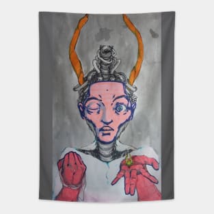 cyber human robot with origami and horns Tapestry