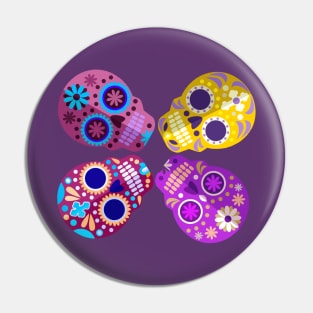 Colorful Sugar Skulls Design Pin